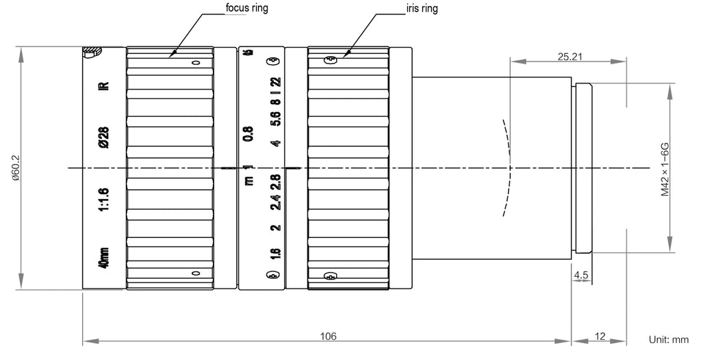 LS-AF4016M-M42-NIR dimensions (mm)
