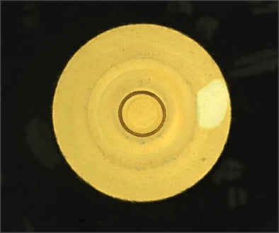 Source white flat-coaxial capture: a lighter surface region is visible on the right of the yellow circular face.