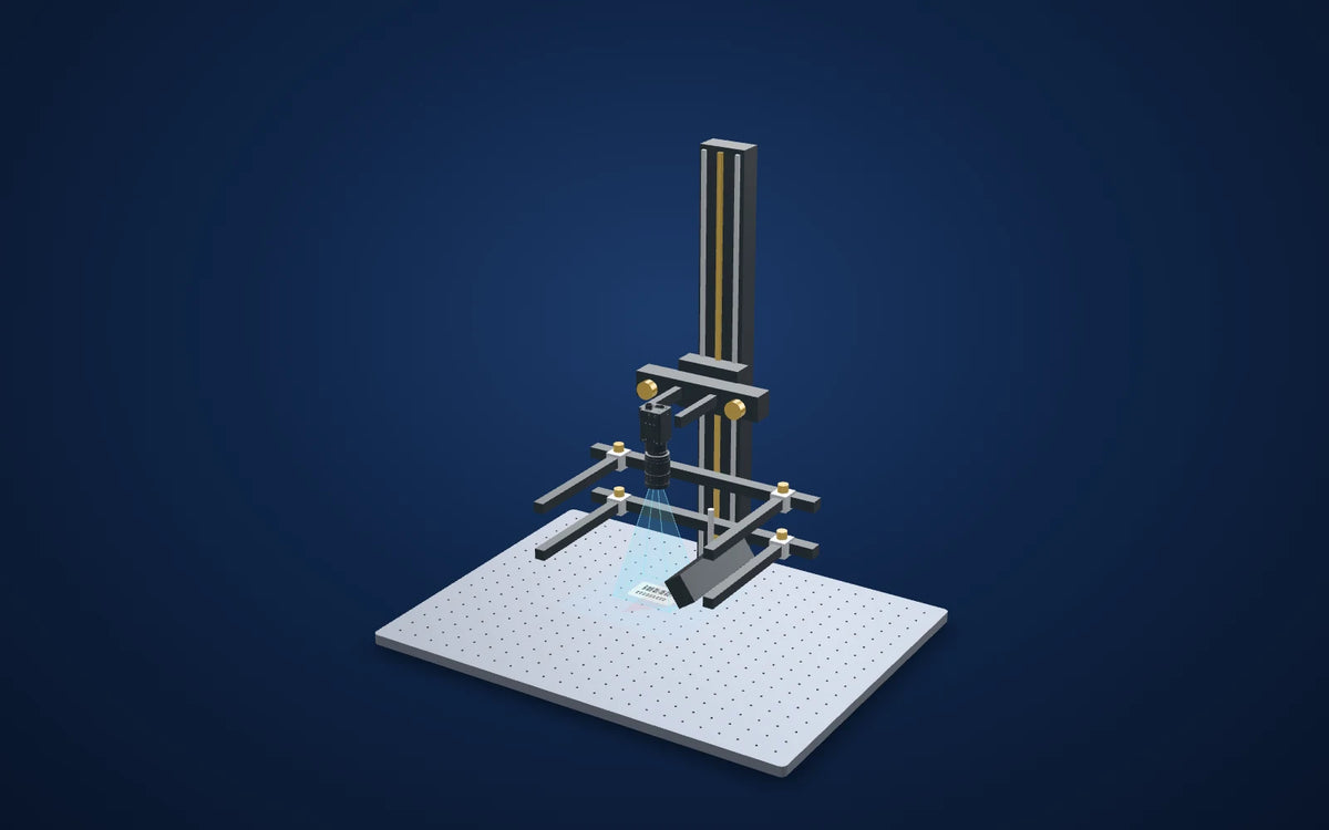 3D illustration of the inspection setup: Light-on-dark characters on paper