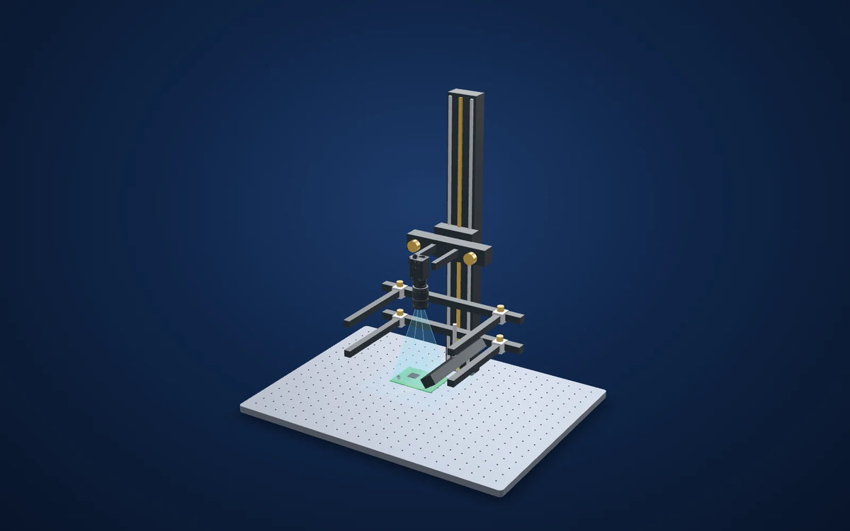 3D illustration of the inspection setup: Even light across repeated PCB panels