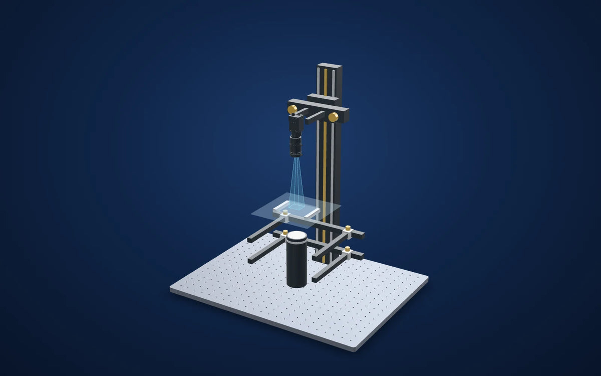 3D illustration of the inspection setup: Glass inclusions under a directional spot backlight