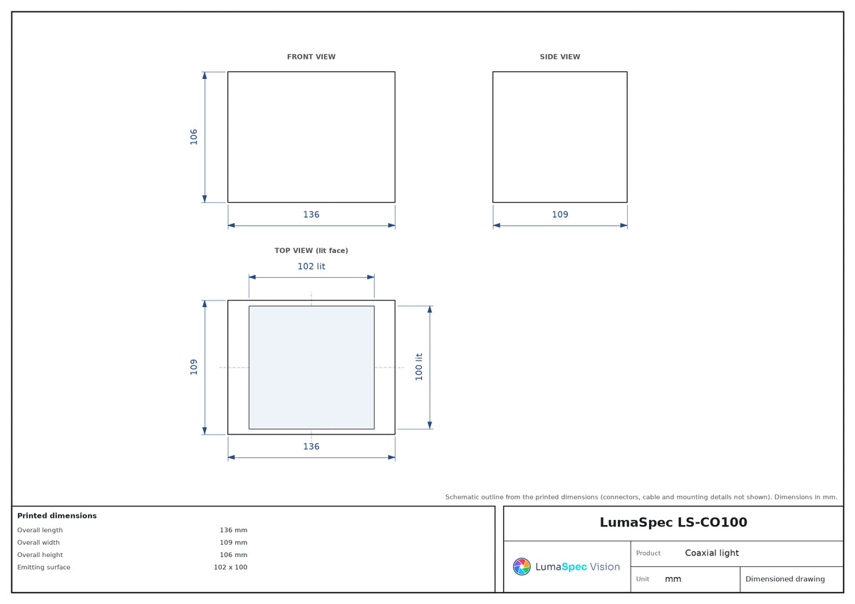 LS-CO100 dimensions (mm)