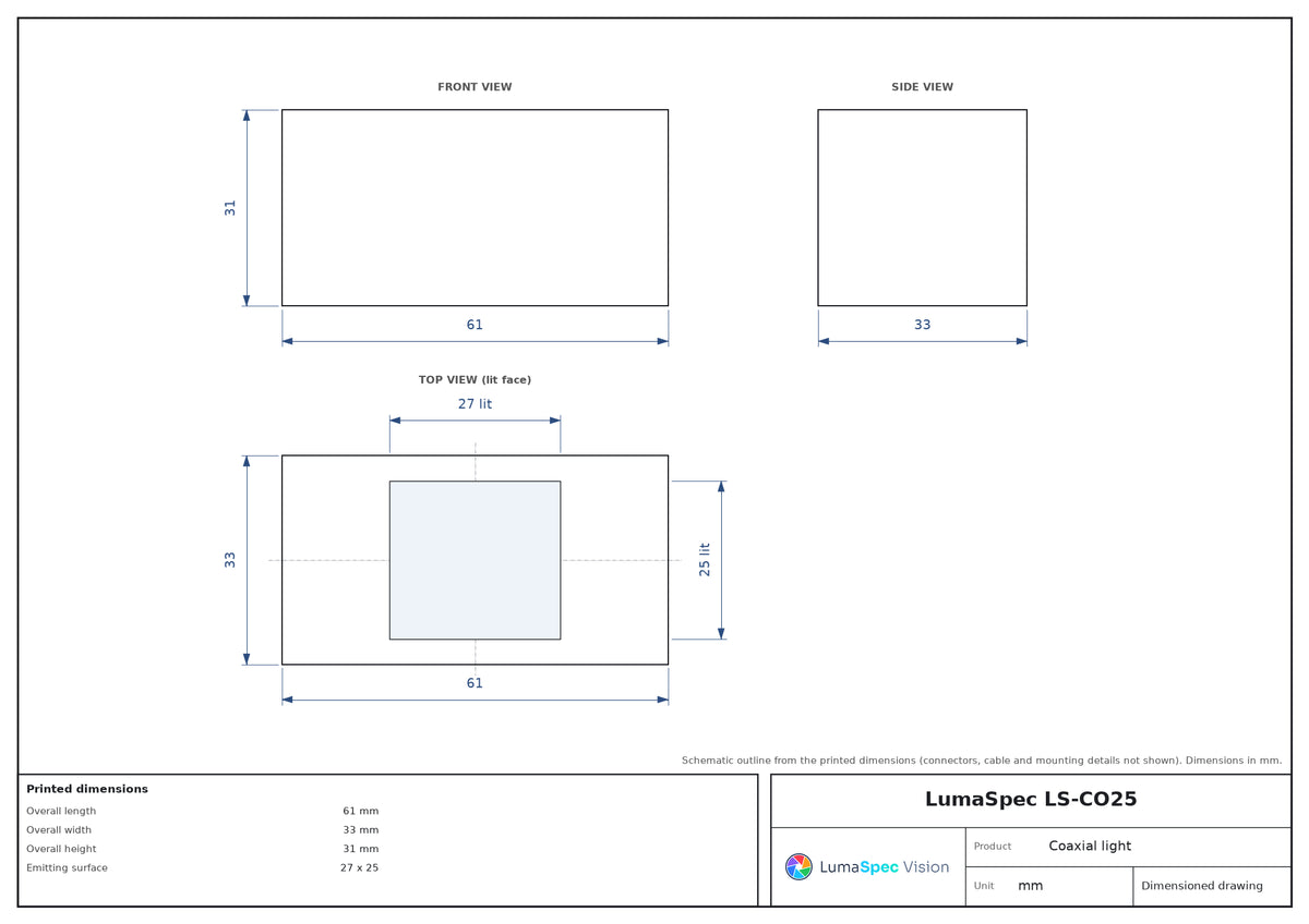 LS-CO25 dimensions (mm)