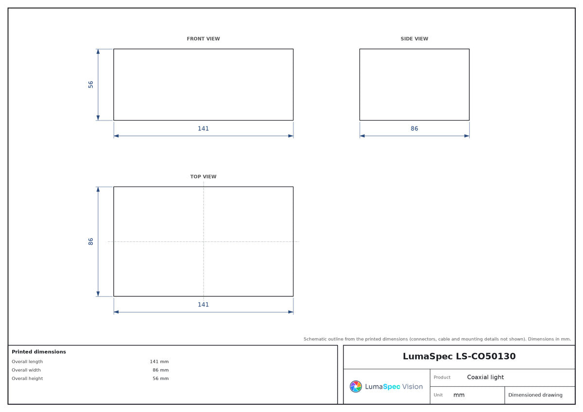 LS-CO50130 dimensions (mm)