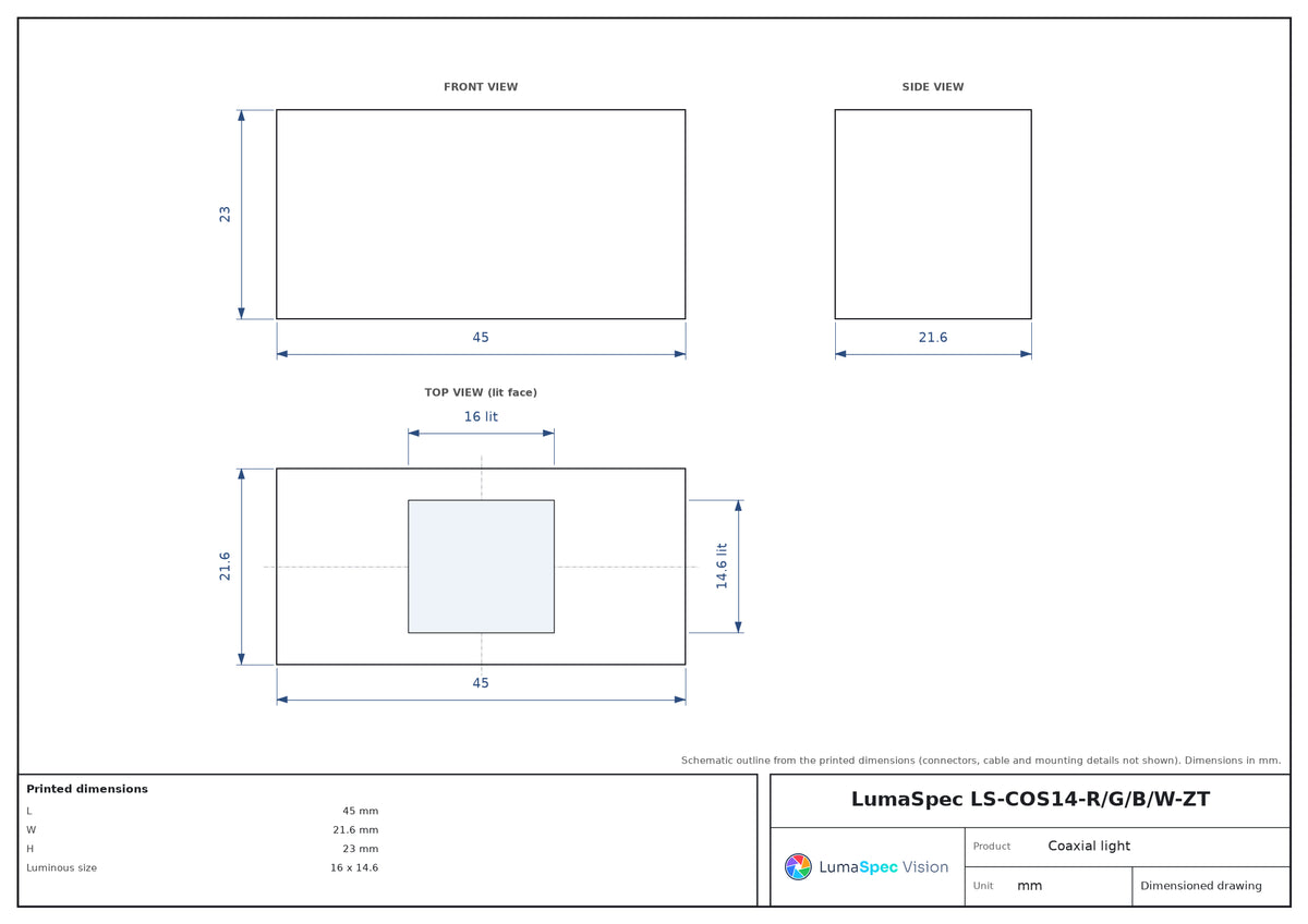 LS-COS14-R/G/B/W-ZT dimensions (mm)