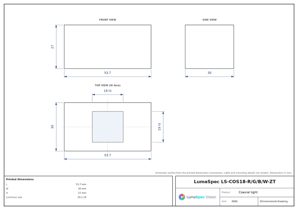 LS-COS18-R/G/B/W-ZT dimensions (mm)