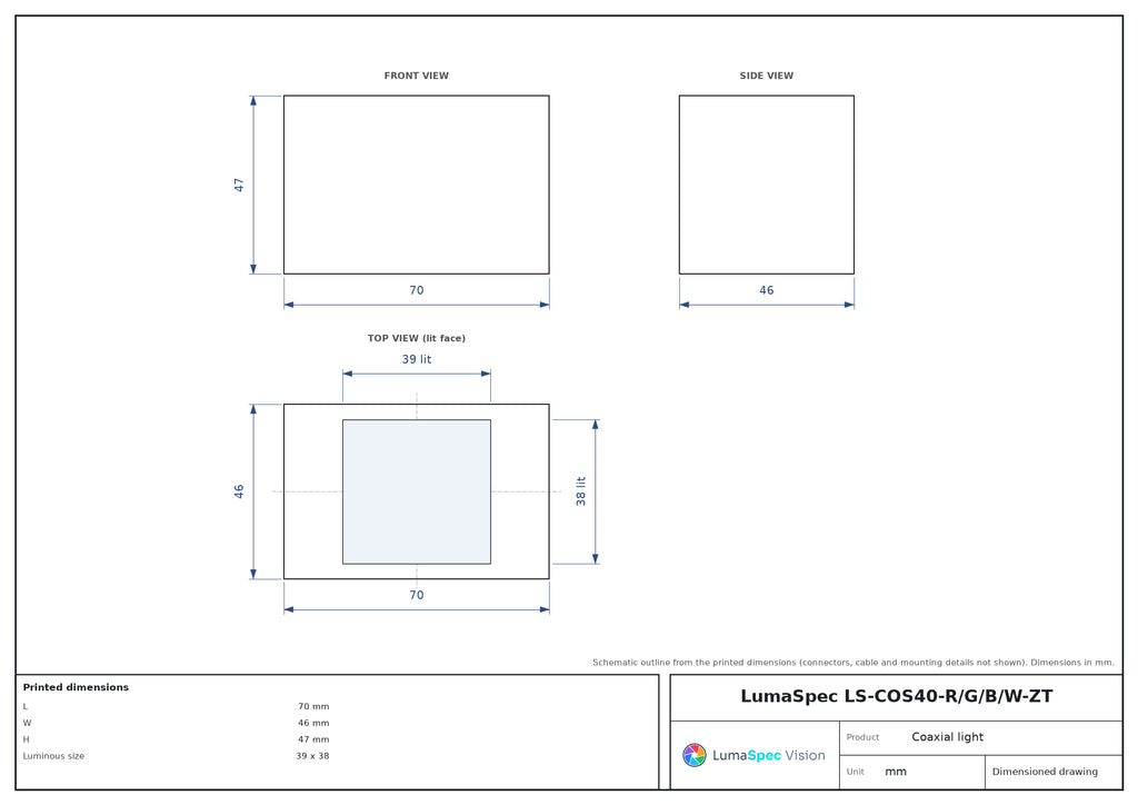 LS-COS40-R/G/B/W-ZT dimensions (mm)