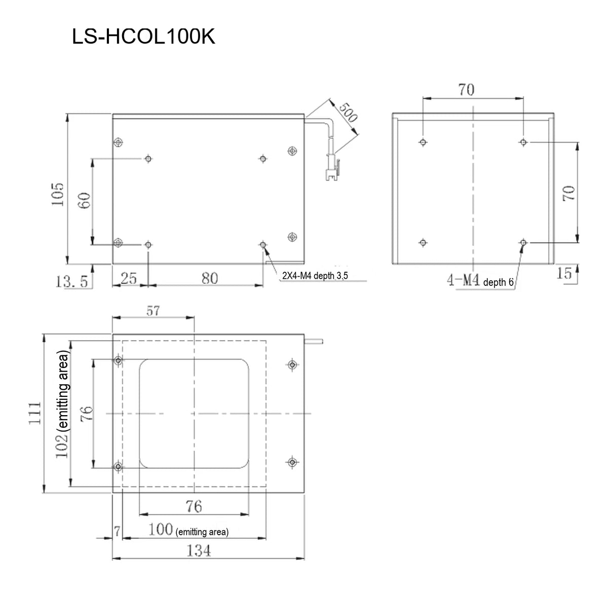 LS-HCOL100K dimensions (mm)