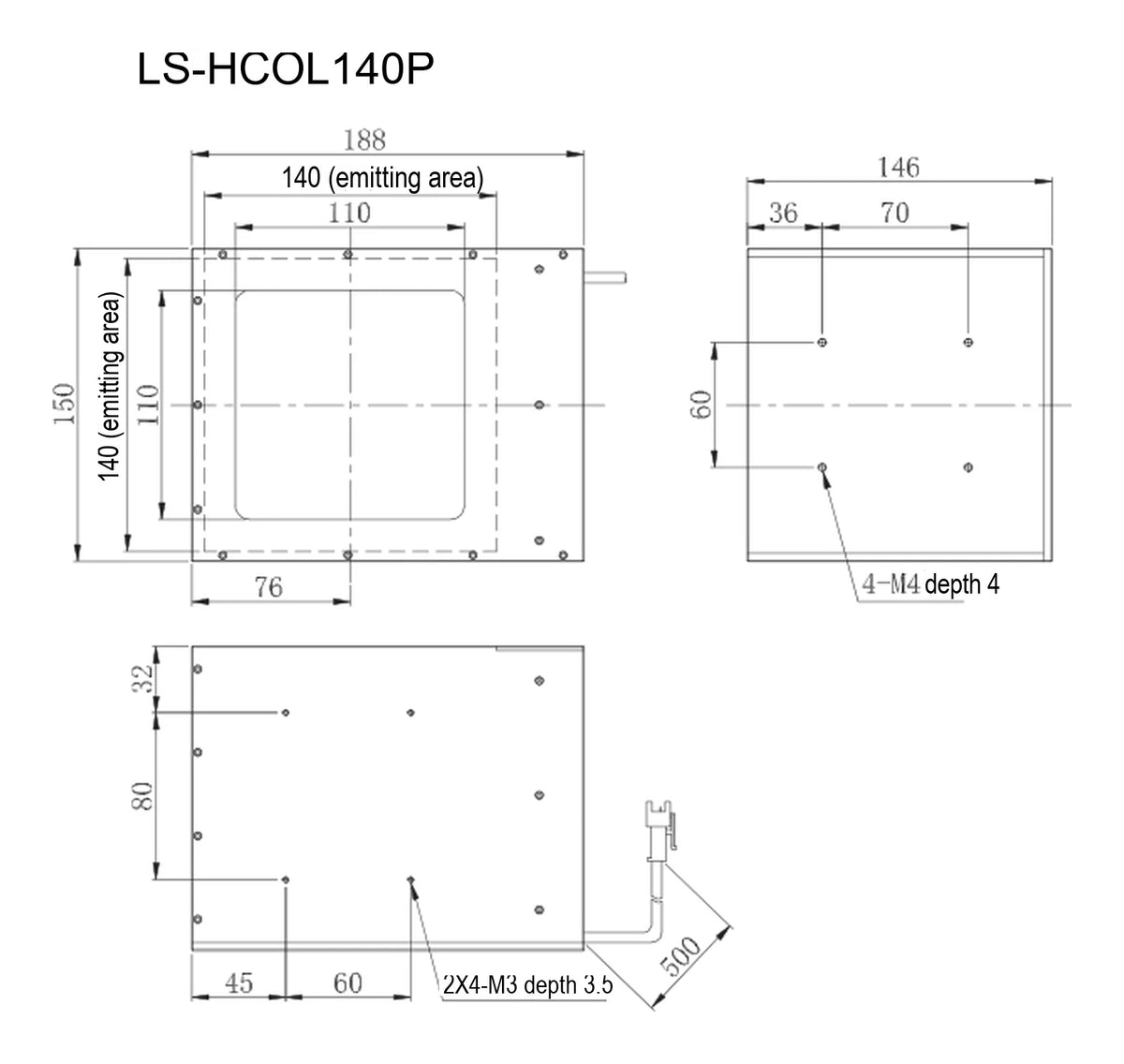 LS-HCOL140P dimensions (mm)