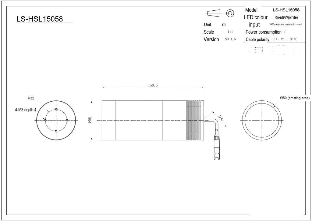 LS-HSL15058-RBG dimensions (mm)