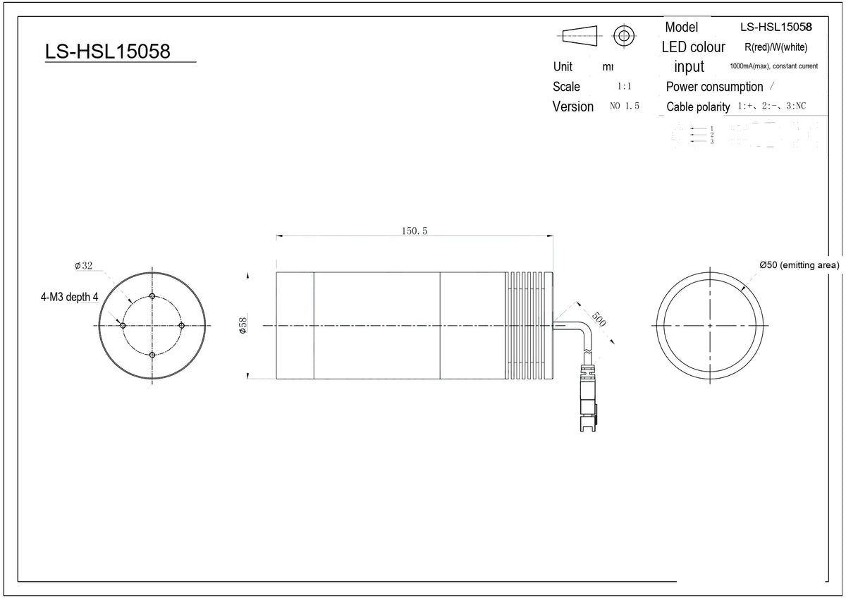 LS-HSL15058-RBG dimensions (mm)