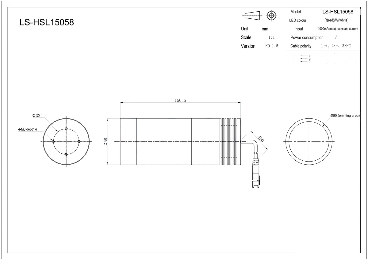 LS-HSL15058 dimensions (mm)