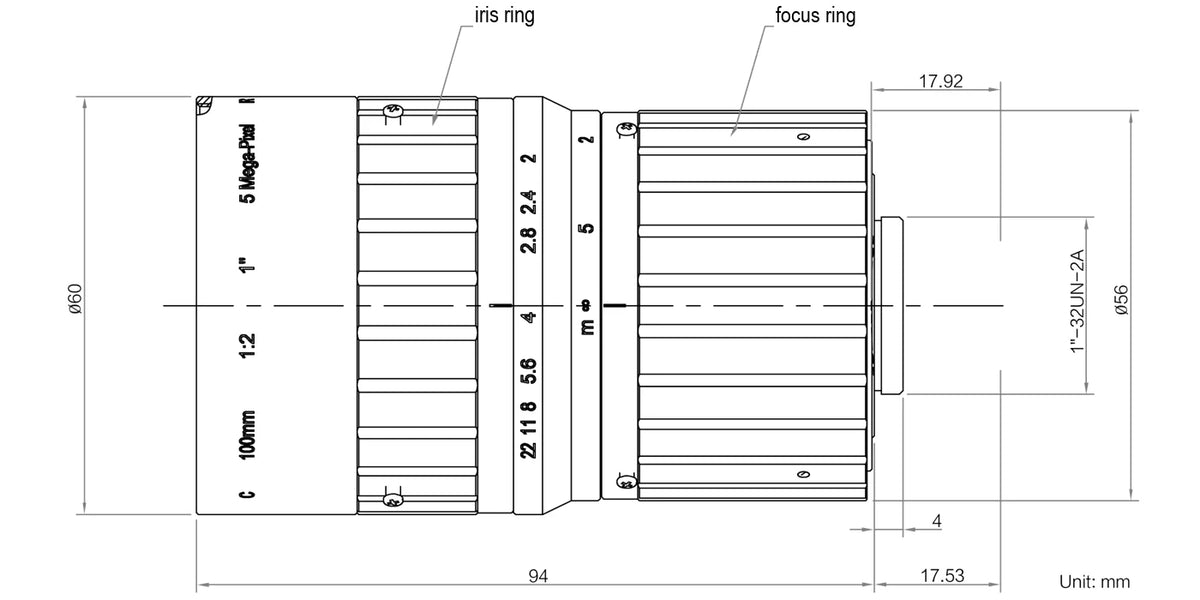 LS-KF10020M-5MP-NIR dimensions (mm)