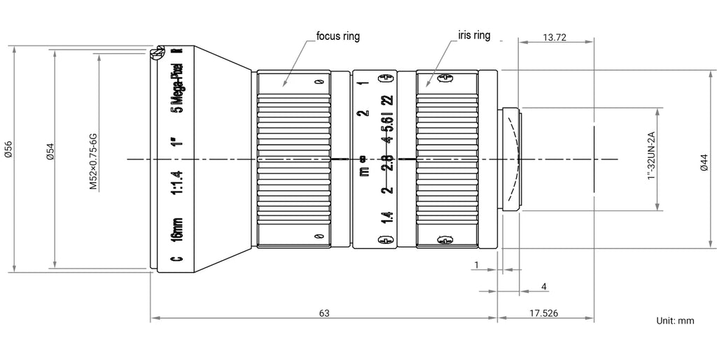 LS-KF1614M-5MP-NIR-V2 dimensions (mm)