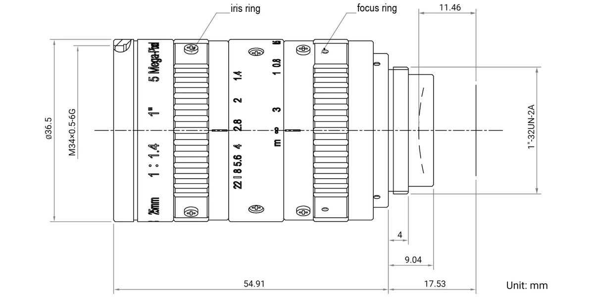 LS-KF2514M-5MP-NIR-V2 dimensions (mm)