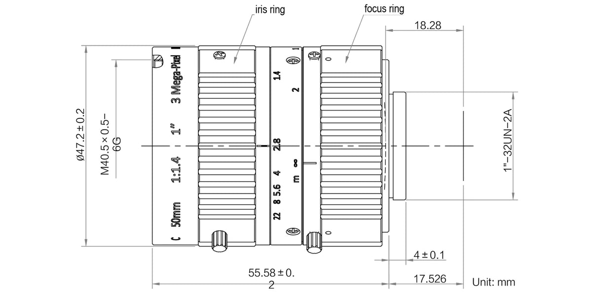 LS-KF5014M-3MP-NIR dimensions (mm)