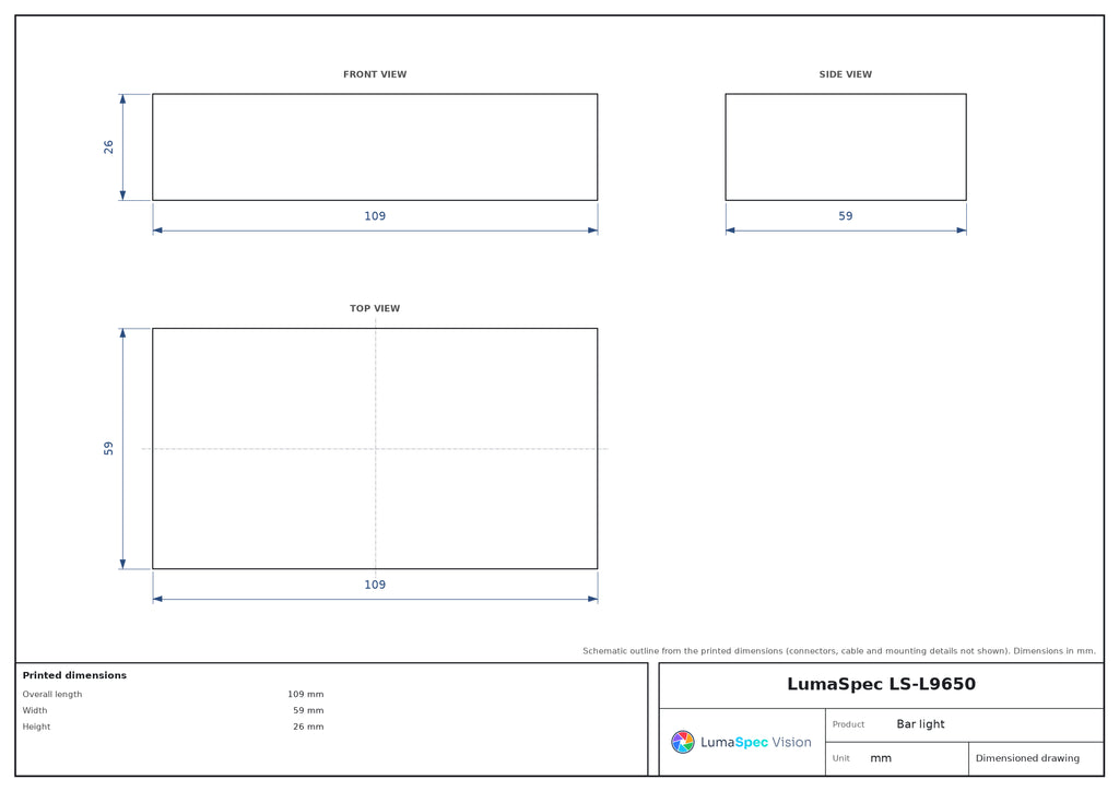 LS-L9650 dimensions (mm)