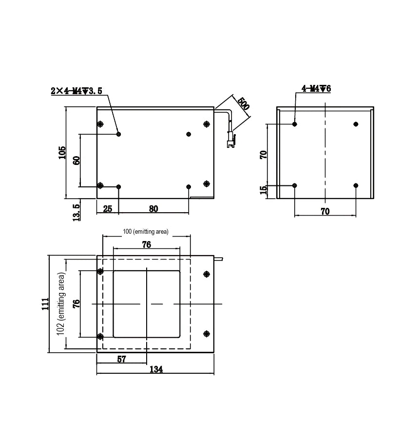 LS-LCDS-100-100-R dimensions (mm)