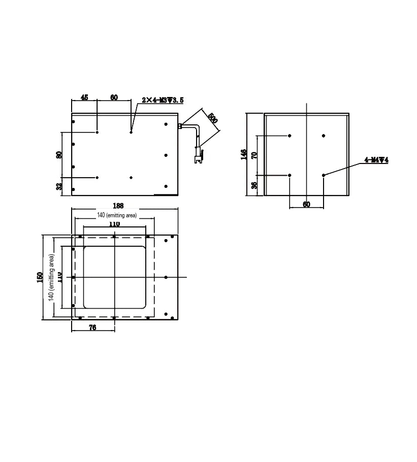 LS-LCDS-140-140-W dimensions (mm)