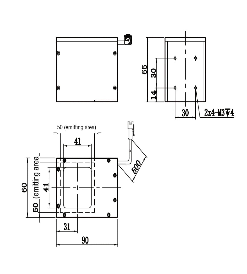LS-LCDS-50-50-W dimensions (mm)