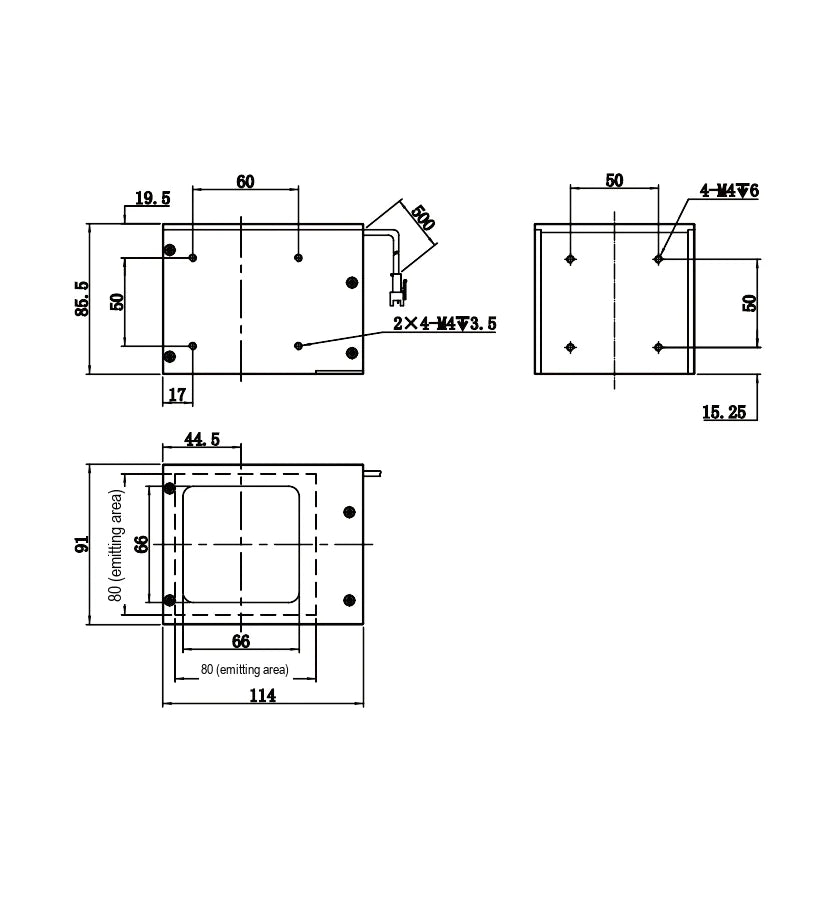 LS-LCDS-80-80-W dimensions (mm)
