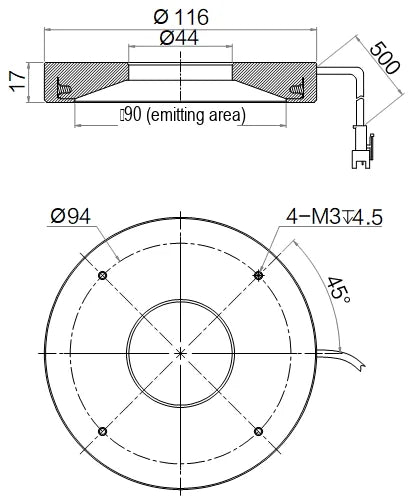 LS-LGES-116-W dimensions (mm)