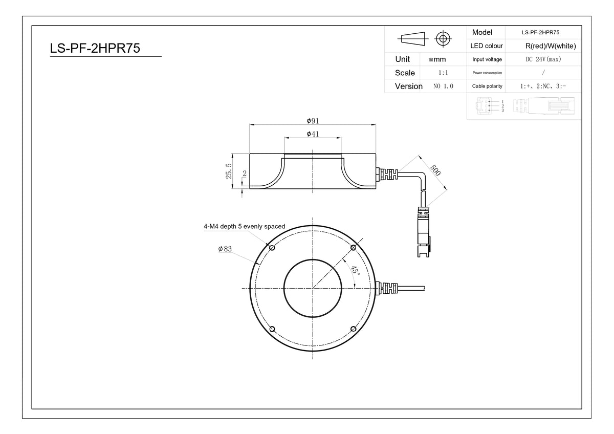 LS-PF-2HPR75 dimensions (mm)