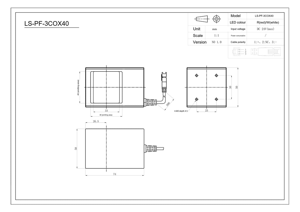 LS-PF-3COX40 dimensions (mm)