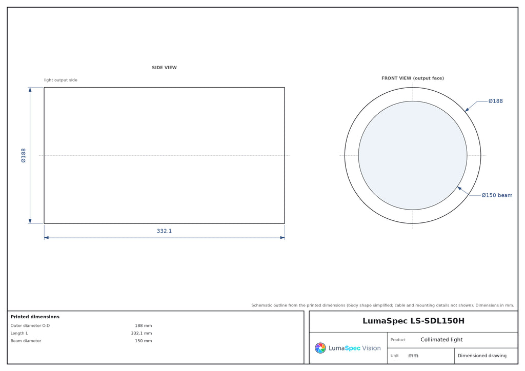 LS-SDL150H dimensions (mm)
