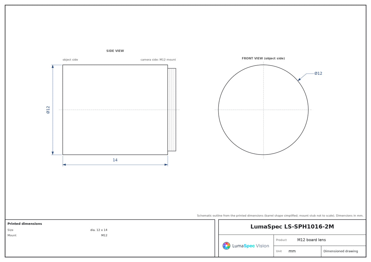 LS-SPH1016-2M dimensions (mm)