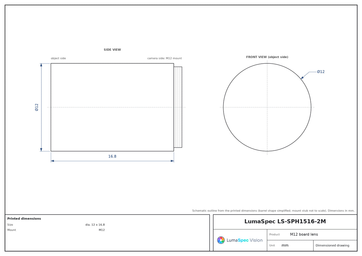 LS-SPH1516-2M dimensions (mm)