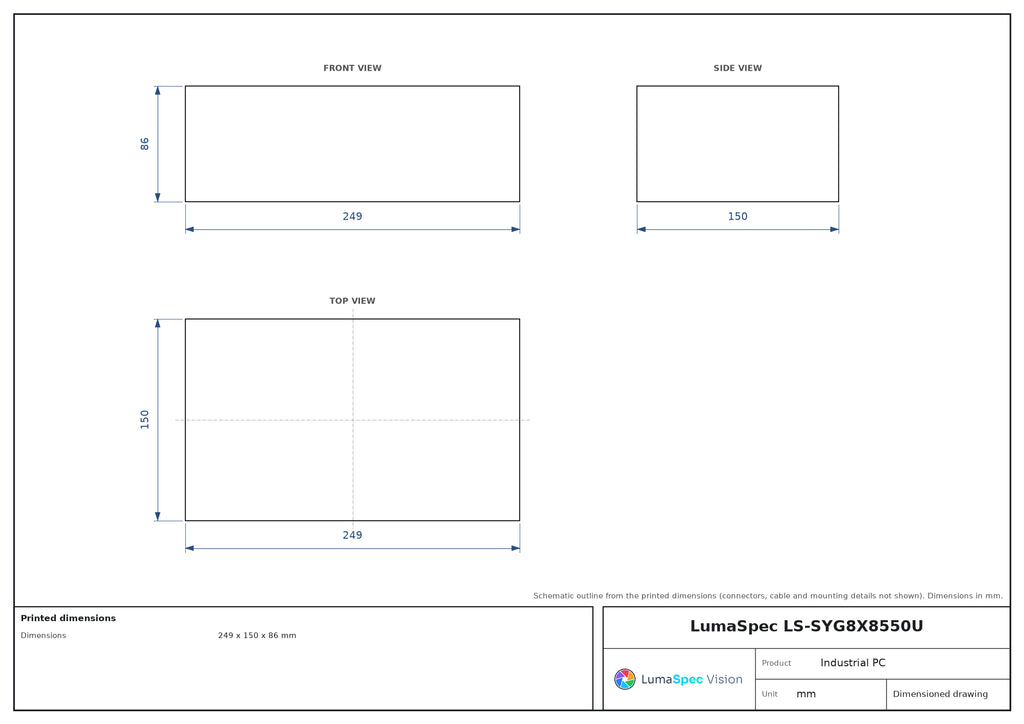 LS-SYG8X8550U dimensions (mm)