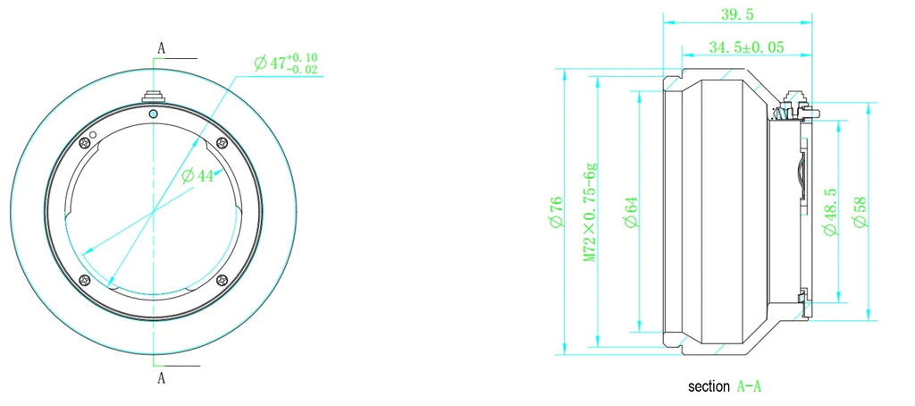 LS-V031-M72-F-T34.5 dimensions (mm)