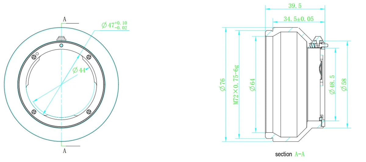 LS-V031-M72-F-T34.5 dimensions (mm)