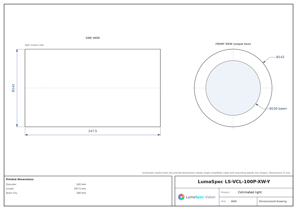 LS-VCL-100P-XW-Y dimensions (mm)