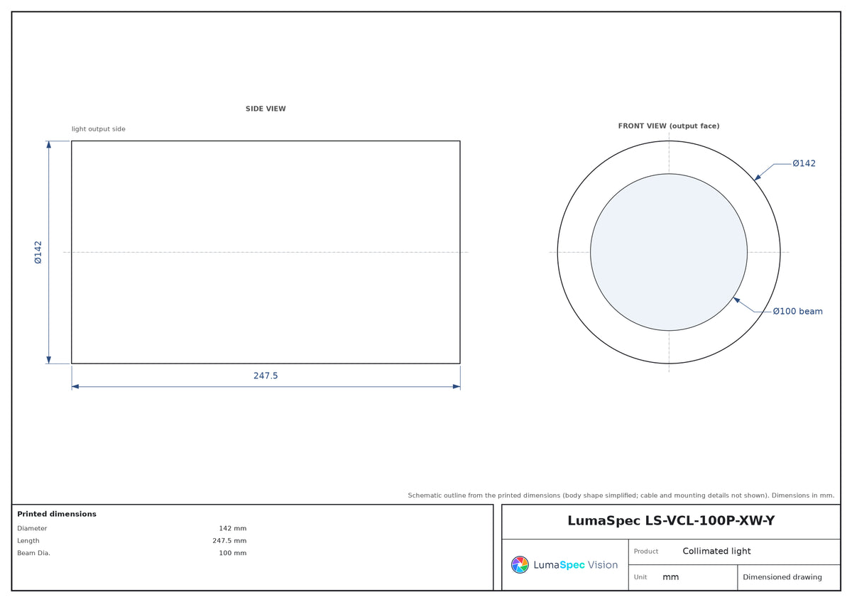 LS-VCL-100P-XW-Y dimensions (mm)