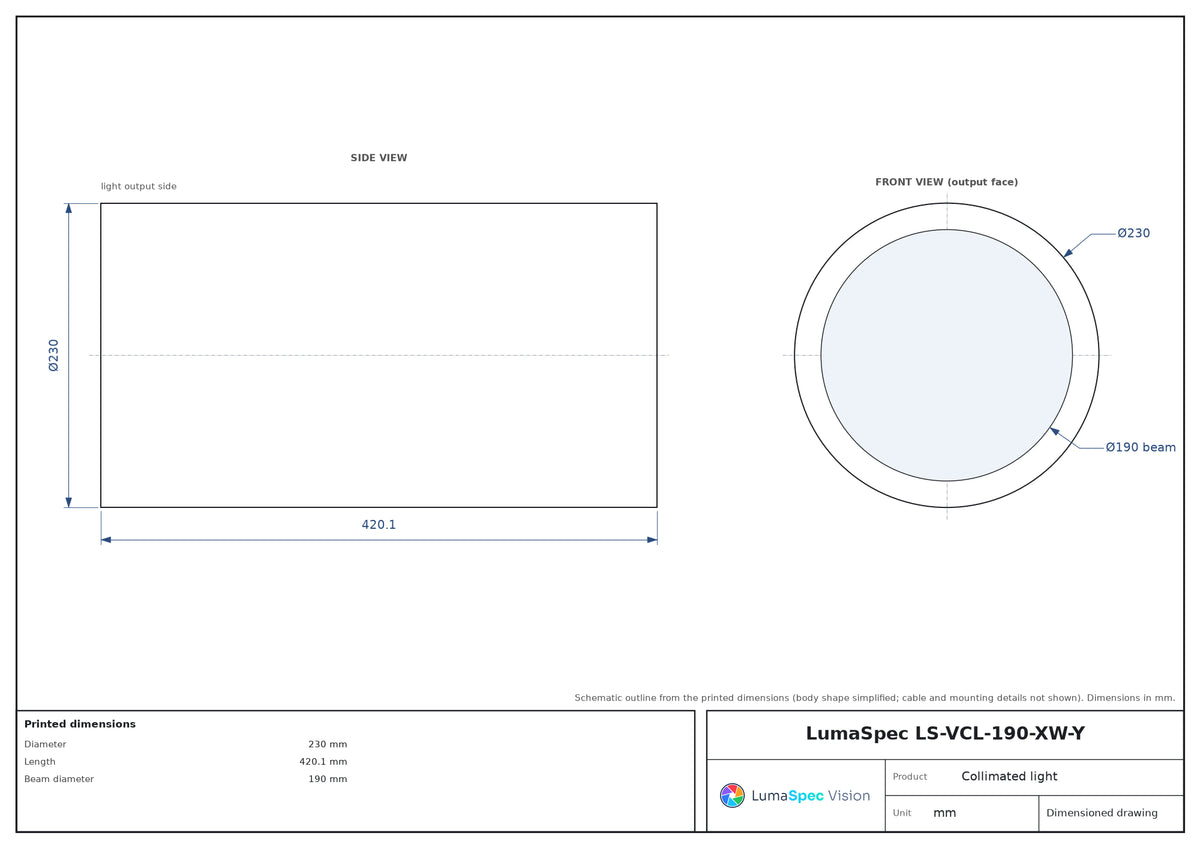 LS-VCL-190-XW-Y dimensions (mm)