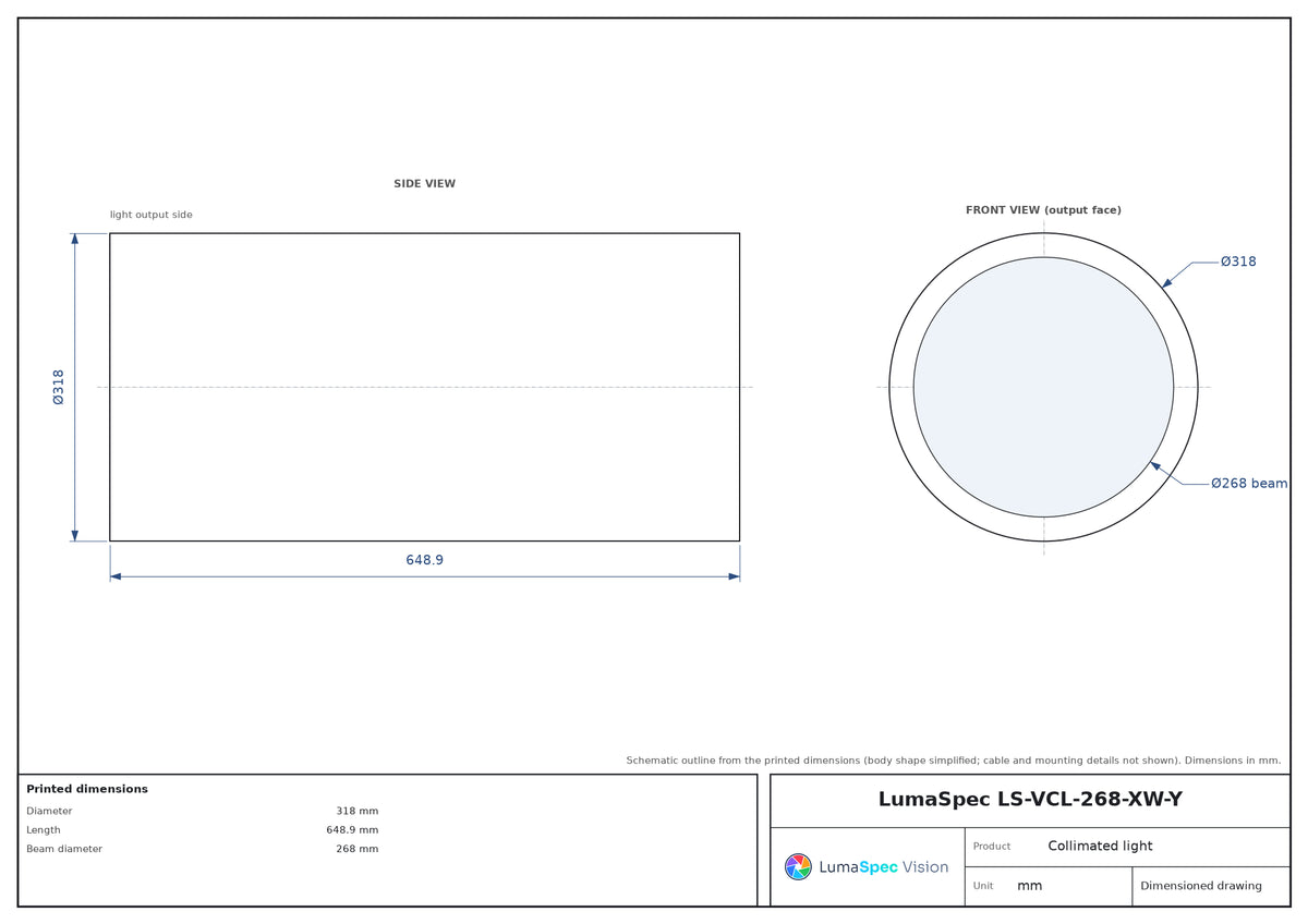 LS-VCL-268-XW-Y dimensions (mm)