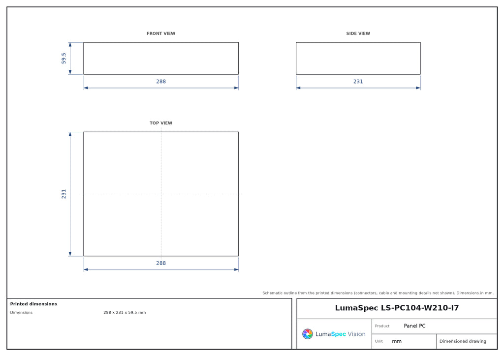 LS-PC104-W210-I7 dimensions (mm)