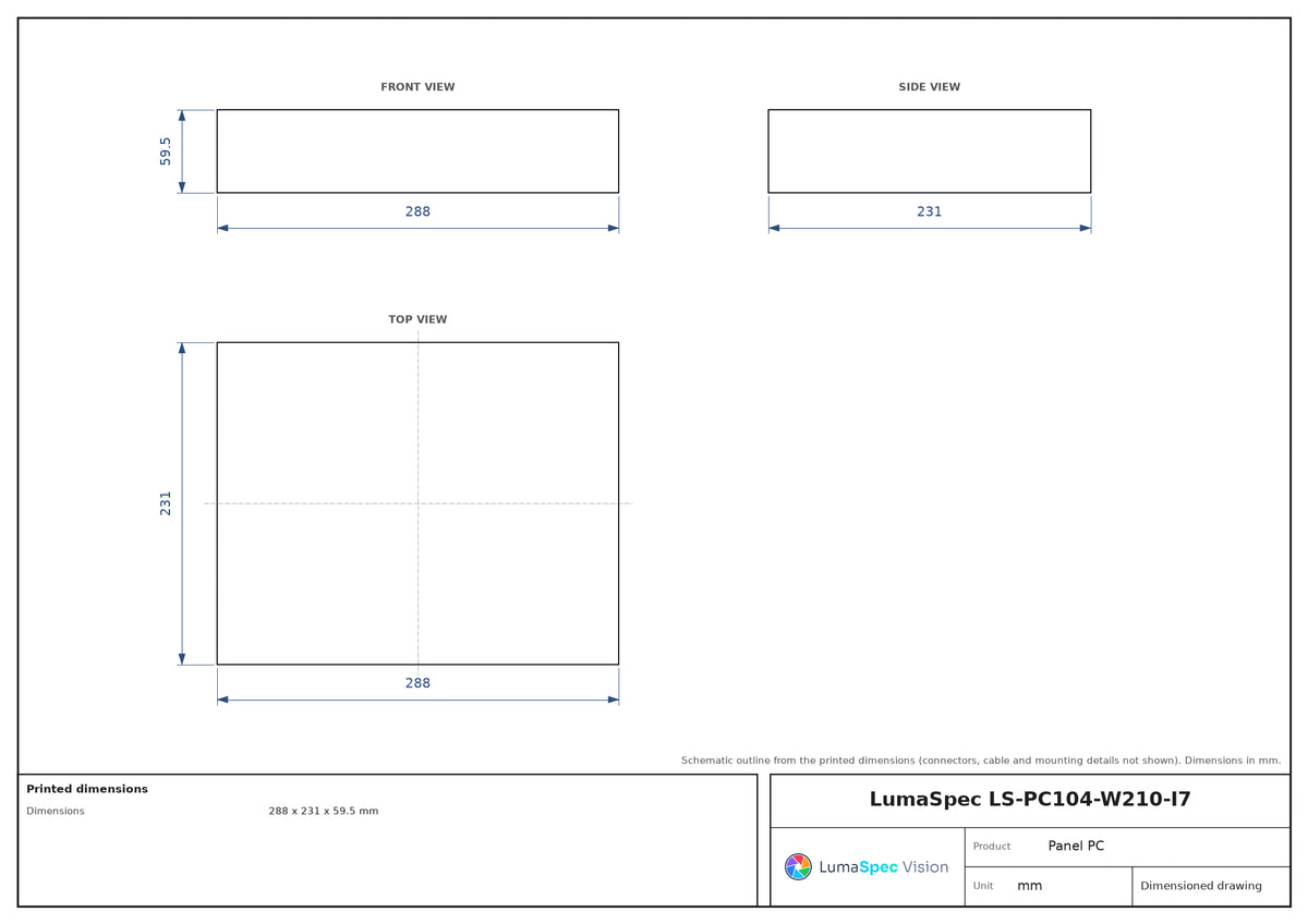 LS-PC104-W210-I7 dimensions (mm)
